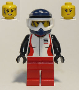 LEGO Trail Cyclist Female Red and White Racing Jacket Dark Blue Dirt Bike Helmet (cty0916) minifigure