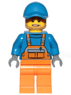 LEGO Overalls with Safety Stripe Orange Blue Short Bill Cap Dark Tan Angular Beard (cty0945) Town / City Minifigure