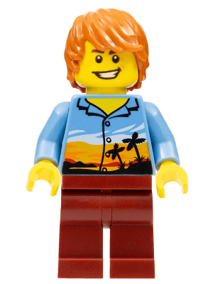 LEGO Plane Passenger Dark Orange Hair Hawaiian Shirt (cty0948) Town / City Minifigure