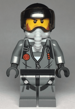 Sky Police - Jail Prisoner Jacket over Prison Stripes, Black Helmet, Oxygen Mask