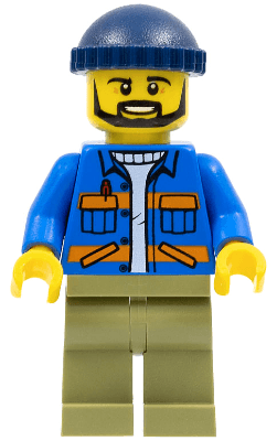 Dock Worker, Male, Blue Jacket with Diagonal Lower Pockets and Orange Stripes, Olive Green Legs, Dark Blue Knit Cap