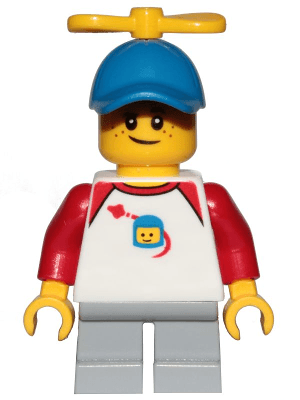 LEGO Boy Freckles Classic Space Shirt with Red Sleeves Light Bluish Gray Short Legs Blue Cap (cty1015) Town / City Minifigure