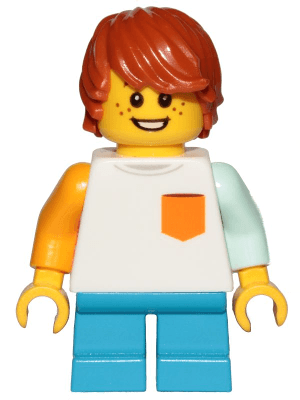 LEGO Boy Freckles White Shirt with Orange Pocket Dark Azure Short Legs Dark Orange Hair Tous (cty1023) Town / City Minifigure