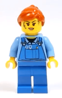 LEGO Mechanic Female Medium Blue Shirt and Blue Overalls Dark Orange Ponytail (cty1072) minifigure