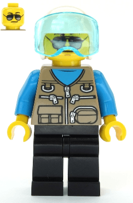 Helicopter Pilot - Dark Tan Vest Over Dark Azure Shirt, White Helmet