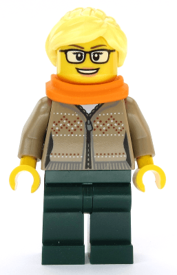Hot Drinks Stand Clerk - Female, Dark Tan Sweater, Scarf, Ponytail