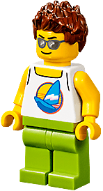 Plane Passenger - Male, White Tank Top with Dark Azure Sailboat, Lime Legs, Reddish Brown Hair Spiked