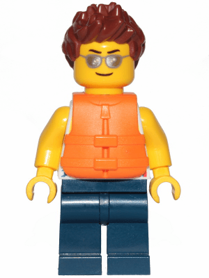 LEGO Tank Top with Surfer Silhouette Reddish Brown Hair Spiked Life Jacket 2 Straps Silver S (cty1200) Town / City Minifigure