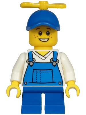 Child - Boy, Blue Overalls over V-Neck Shirt, Blue Short Legs, Blue Cap with Yellow Tiny Propeller, Freckles (Billy McCloud)