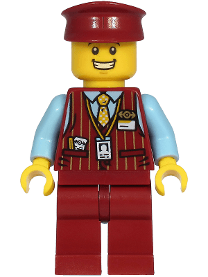 Tram Driver - Male, Dark Red Vest, Bright Light Blue Shirt, Dark Red Legs, Dark Red Hat