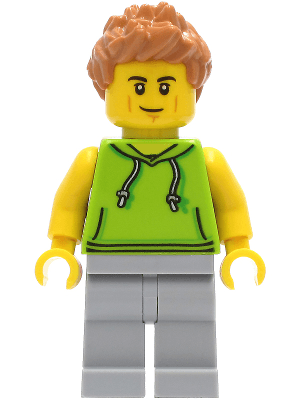 Car Driver - Male, Lime Hoodie, Light Bluish Gray Legs, Medium Nougat Hair