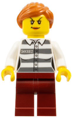 Police - Jail Prisoner 50382 Prison Stripes, Female, Dark Red Legs, Scowl with Dark Orange Lips, Orange Ponytail