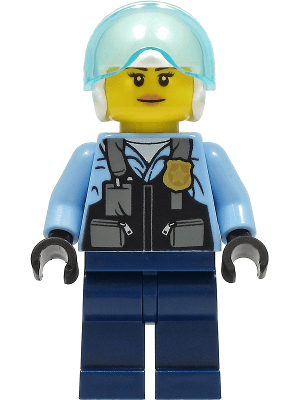 Police - City Helicopter Pilot Female, Safety Vest with Police Badge, Dark Blue Legs, White Helmet