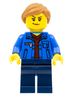 Stuntz Spectator - Female, Blue Jacket over Dark Red V-Neck Sweater, Dark Blue Legs, Medium Nougat Ponytail