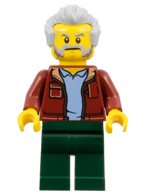 Man, Dark Red Jacket with Bright Light Blue Shirt, Dark Green Legs, Light Bluish Gray Hair, Beard and Sideburns (Rescue Helicopter Transport Driver)