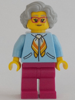 LEGO Woman Bright Light Blue Jacket Magenta Legs Light Bluish Gray Hair Magenta Glasses (cty1342) minifigure