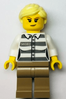 Police - Jail Prisoner 50382 Prison Stripes, Female, Dark Tan Legs, Smirk with Nougat Lips, and Bright Light Yellow Ponytail