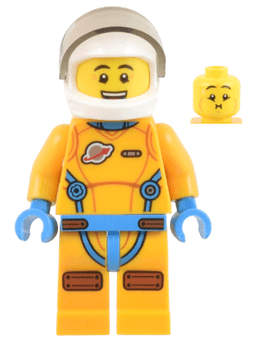 Lunar Research Astronaut - Male, Bright Light Orange and Dark Azure Suit, White Helmet, Trans-Brown Visor (Lieutenant Jamie)