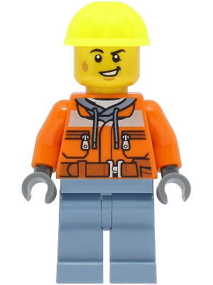 Train Worker - Male, Orange Safety Jacket, Sand Blue Legs, Neon Yellow Construction Helmet