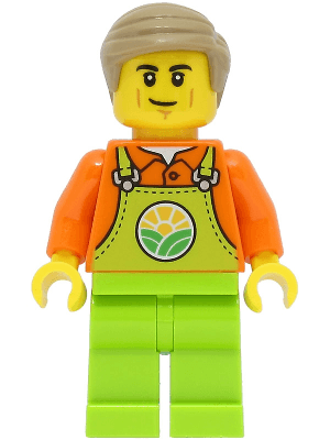 Train Worker - Male, Orange Shirt, Lime Overalls, Dark Tan Hair
