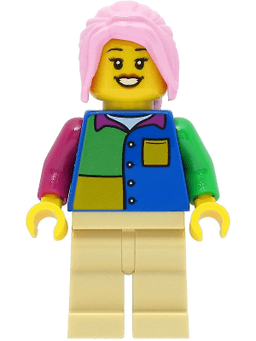 Passenger - Female, Blue Shirt, Tan Legs, Bright Pink Hair
