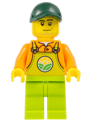 Farmer - Male, Lime Overalls over Orange Shirt, Lime Legs, Dark Green Cap