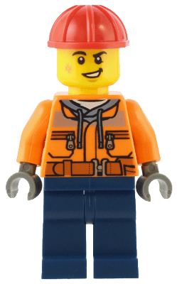 Construction Worker - Male, Orange Safety Jacket, Reflective Stripe, Sand Blue Hoodie, Dark Blue Legs, Red Construction Helmet