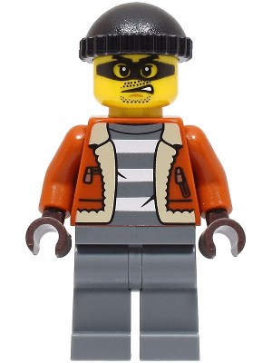 Police - City Bandit Crook Male, Dark Orange Jacket, Dark Bluish Gray Legs, Black Knit Cap