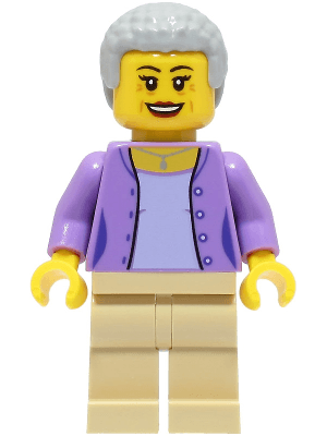 Woman - Medium Lavender Jacket over Lavender Shirt, Tan Legs, Light Bluish Gray Hair