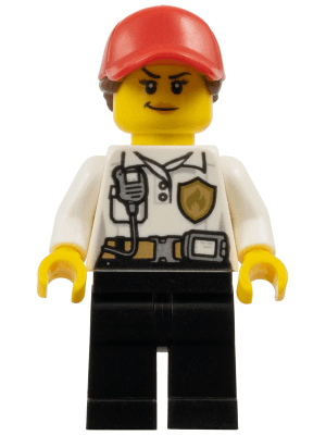 Fire - Female, White Shirt with Fire Logo Badge and Belt, Black Legs, Red Cap with Ponytail, Smirk, Medium Nougat Lips