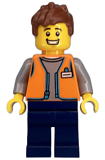 Convenience Store Worker - Male, Orange Open Vest, Dark Blue Legs, Reddish Brown Messy Hair