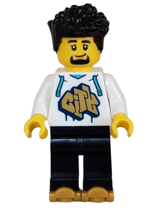 Rollerskater - Male, White Hoodie with Gold 'CITY', Black Legs, Pearl Gold Roller Skates