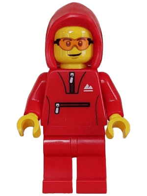 Mountain Bike Cyclist - Male, Red Tracksuit / Hoodie, Safety Glasses