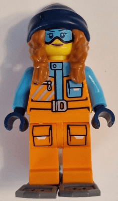 Arctic Explorer - Female, Orange Jacket, Dark Orange Braids with Dark Blue Beanie, Medium Azure Goggles, Dark Bluish Gray Snowshoes
