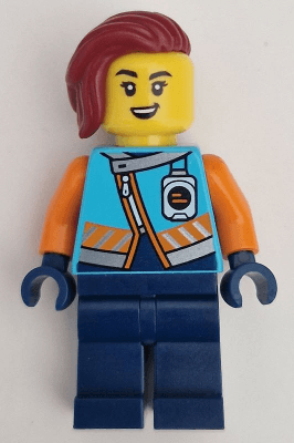 Arctic Explorer - Female, Medium Azure Jacket, Name Badge, Dark Red Hair