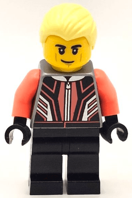 Race Car Driver - Male, Black and Coral Racing Suit, Black Legs, Bright Light Yellow Hair