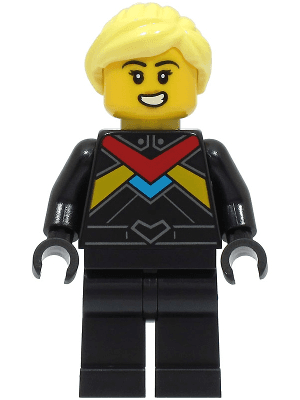 Monster Truck Driver - Female, Black Racing Suit with Red, Dark Azure and Bright Light Orange Stripes, Bright Light Yellow Hair