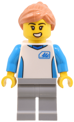 Robot World Attendant - Female, White Uniform Jersey, Light Bluish Gray Legs, Nougat Hair