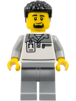 Formula 1 Transport Truck Driver - Male, Light Bluish Gray and White Polo Shirt, Light Bluish Gray Legs, Black Hair, Goatee
