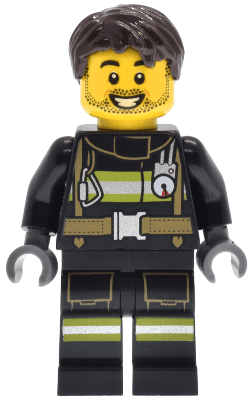 Fire - Male, Black Jacket and Legs with Reflective Stripes, Dark Brown Hair, Stubble