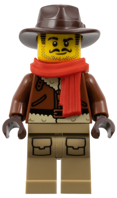 Arctic Explorer - Male, Reddish Brown Coat, Dark Tan Legs, Dark Brown Fedora, Red Scarf (Johnny Thunder)