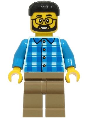 Dad - Blue and Dark Azure Plaid Shirt, Dark Tan Legs, Black Hair