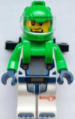 Astronaut - Male, White Spacesuit with Bright Green Arms, Bright Green Helmet, Trans-Clear Visor, Bright Green Harness with 2 Clips