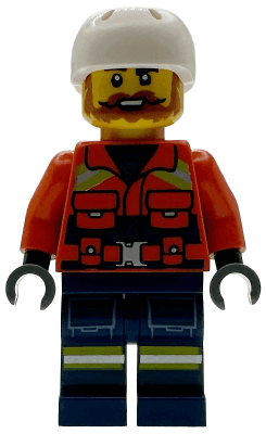 Coast Guard City - Male, Reddish Orange Jacket with Pockets and Reflective Stripes, Dark Blue Legs with Pockets and Reflective Stripes, White Sports Helmet