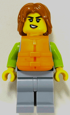 Woman - Light Bluish Gray and Lime Wetsuit, Light Bluish Gray Legs, Dark Orange Hair, Orange Life Jacket