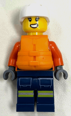 Coast Guard City - Female, Reddish Orange Jacket with Pockets and Reflective Stripes, Dark Blue Legs with Pockets and Reflective Stripes, Orange Life Jacket, White Sports Helmet
