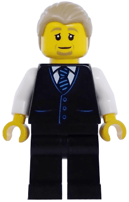 Air Traffic Controller - Male, Black Vest with Blue Striped Tie, Black Legs, Dark Tan Hair Combed