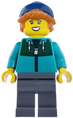 Plane Passenger - Female, Dark Turquoise Jacket with Dark Green Panel, Dark Bluish Gray Legs, Dark Blue Beanie