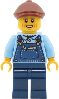 Train Driver - Male, Bright Light Blue Shirt, Dark Blue Overalls and Legs, Reddish Brown Flat Cap