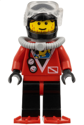 Divers - Red Diver 2, Black Legs with Red Hips, Black Helmet, Brown Bangs, Stubble, Red Flippers